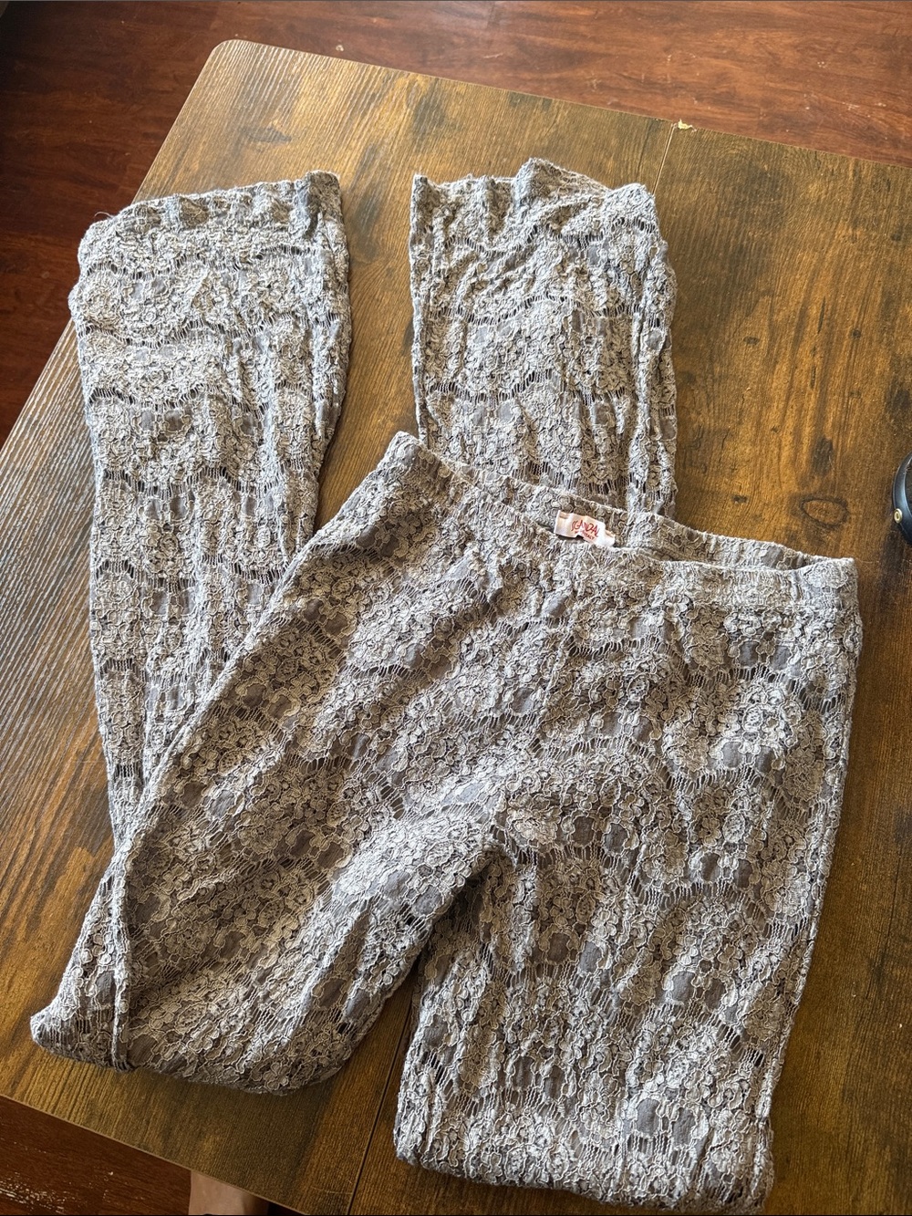 Gray Lace Overlay Pants